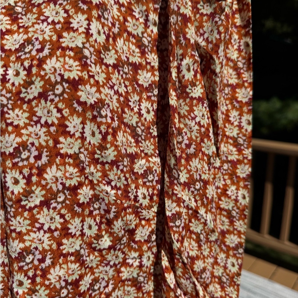 Joie Floral Print Summer Harko Dress Plus Sz 3X Orange Cream Brown VNeck Floral - Picture 6 of 10